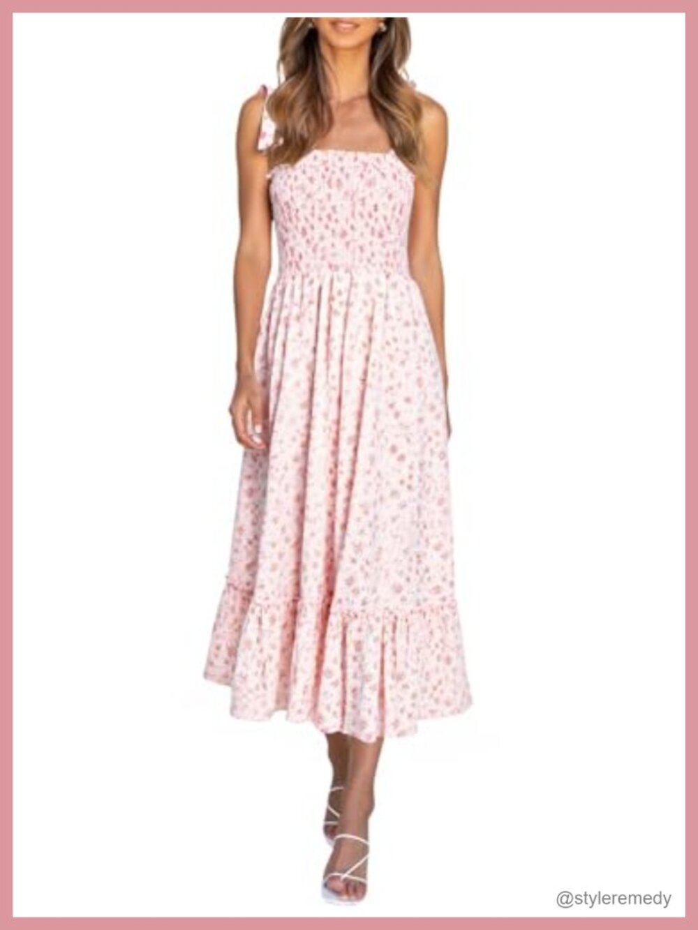 Womens Smocked Maxi Dress Floral Boho Beach Sundress Sleeveless Square Neck